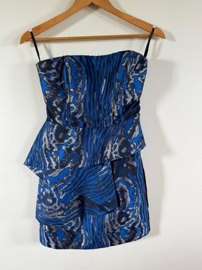 bebe Blue and silver cocktail dress mini Women's tiered small